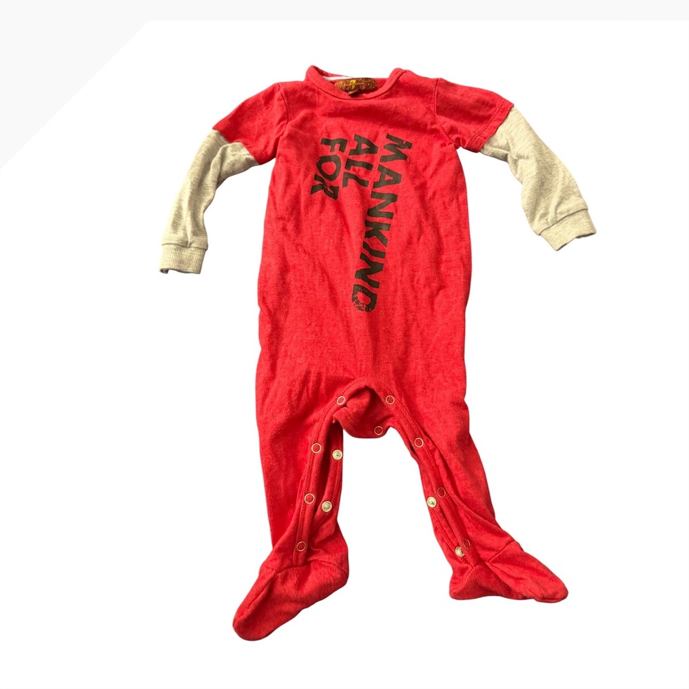 7 For All Mankind Baby Boys Red Grey Graphic‎ Footie Romper One Piece 6/9M